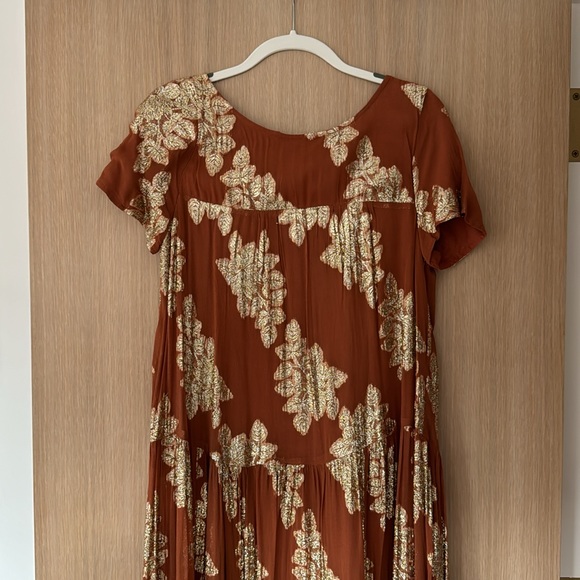 Anthropologie burnt orange strapless slip maxi wedding guest event dress medium UK 14 vgc